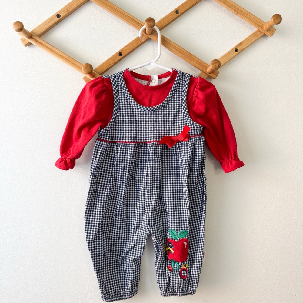 Vintage Healhtex gingham apple romper 6-9m